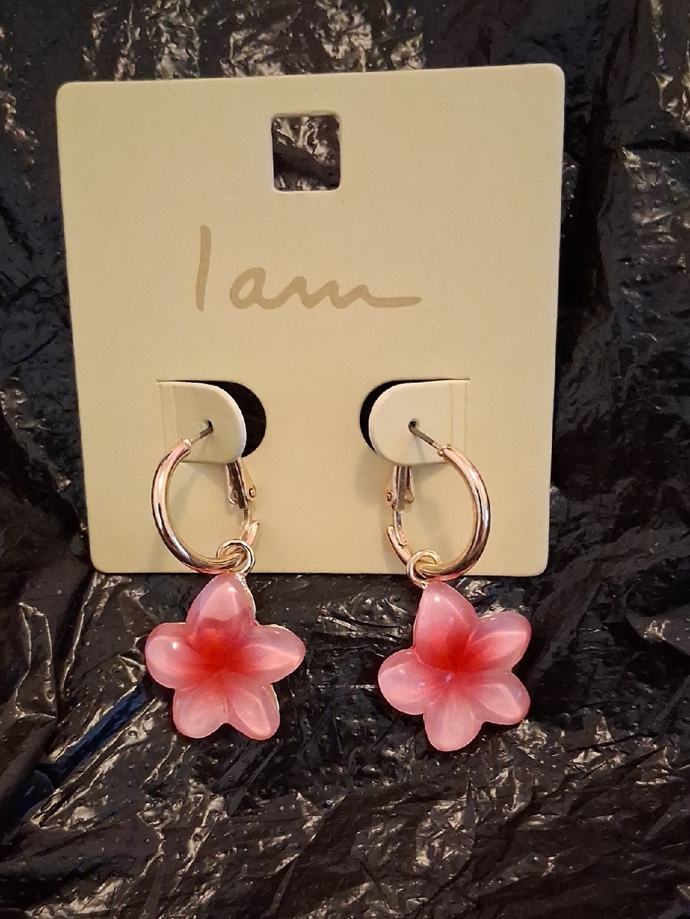 Claire's Gold-Tone Hoops with Pink Flower Charms